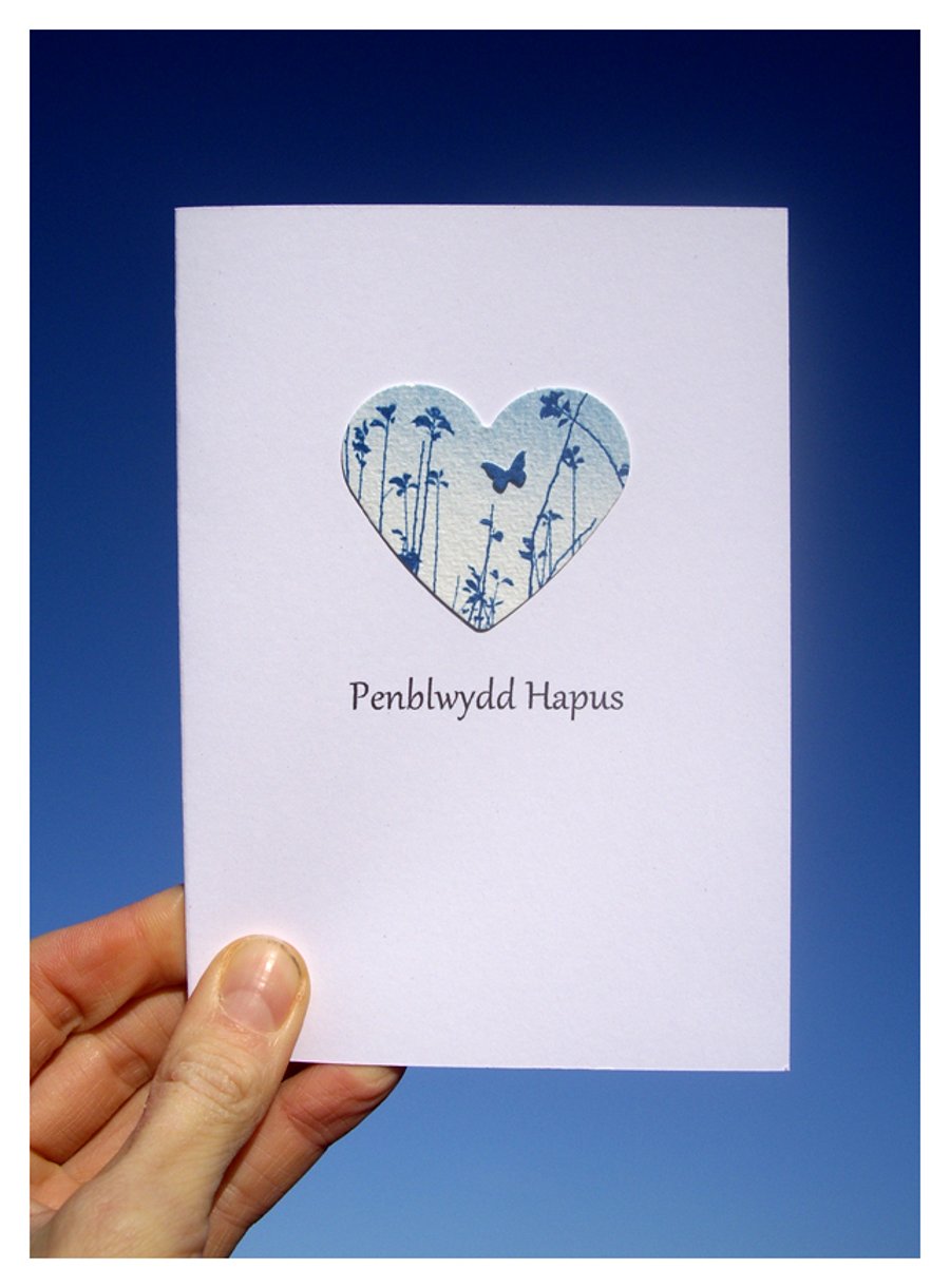 'Penblwydd Hapus' ('Happy Birthday' in Welsh) Blue Cyanotype Card