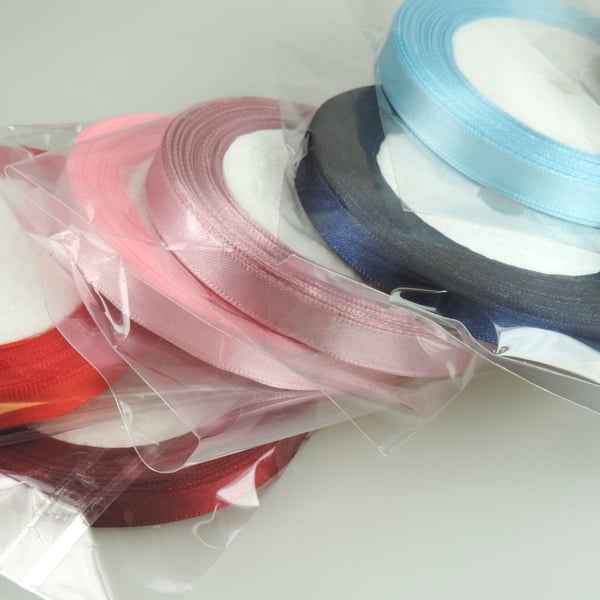 10mm Wide Satin Ribbon, 25 yards or 22m Single faced, 7 Colours, Crafts, Gifts, 