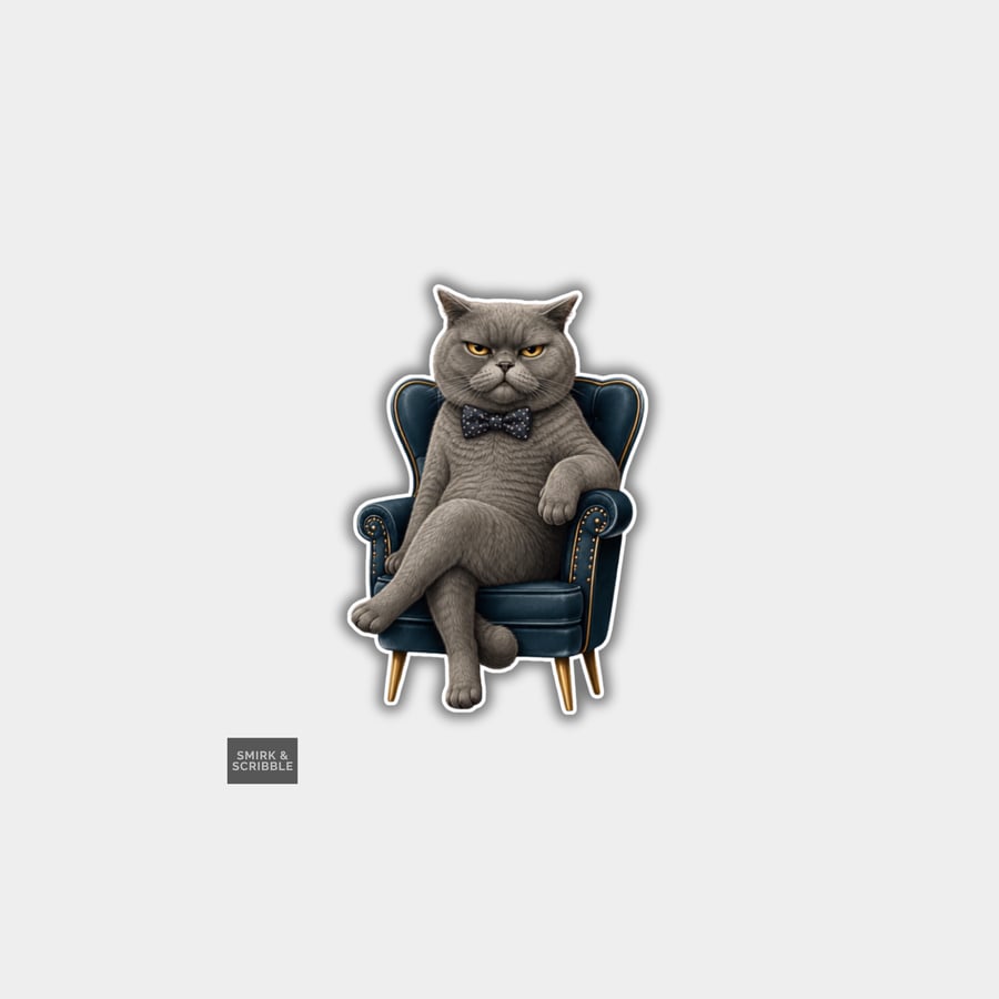 Funny Vinyl Sticker For Adults - Cute Armchair Cat - Folksy