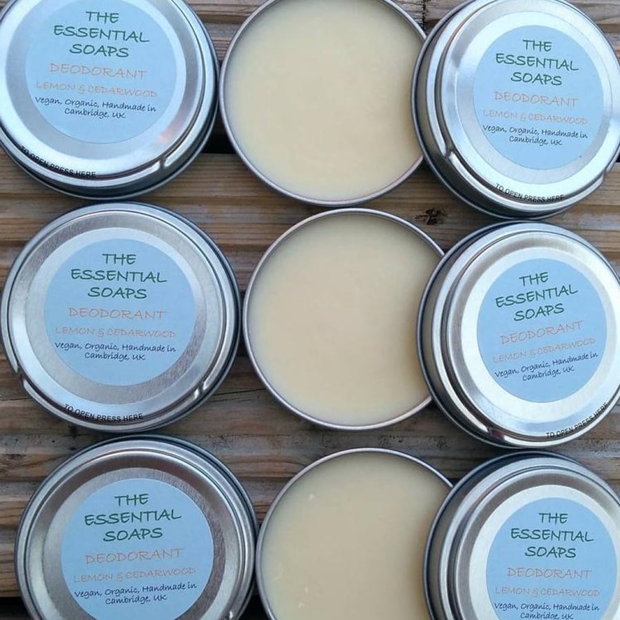 Organic Lemon & Cedarwood Natural Deodorant, Eco Friendly, Vegan, Travel