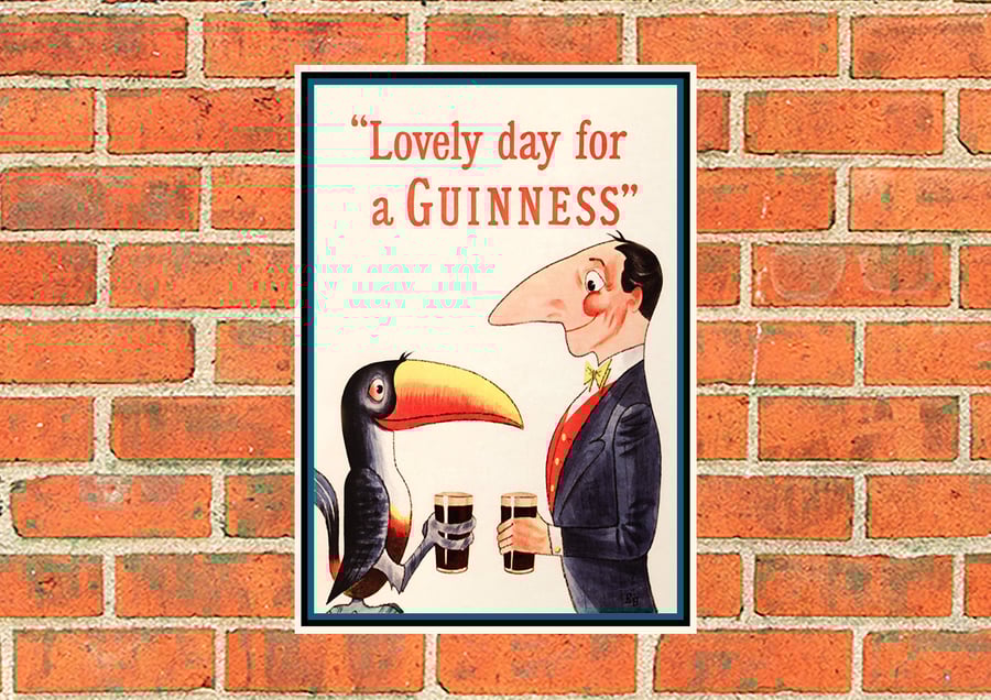 Guinness metal sign. Toucan and man with Guinness. 