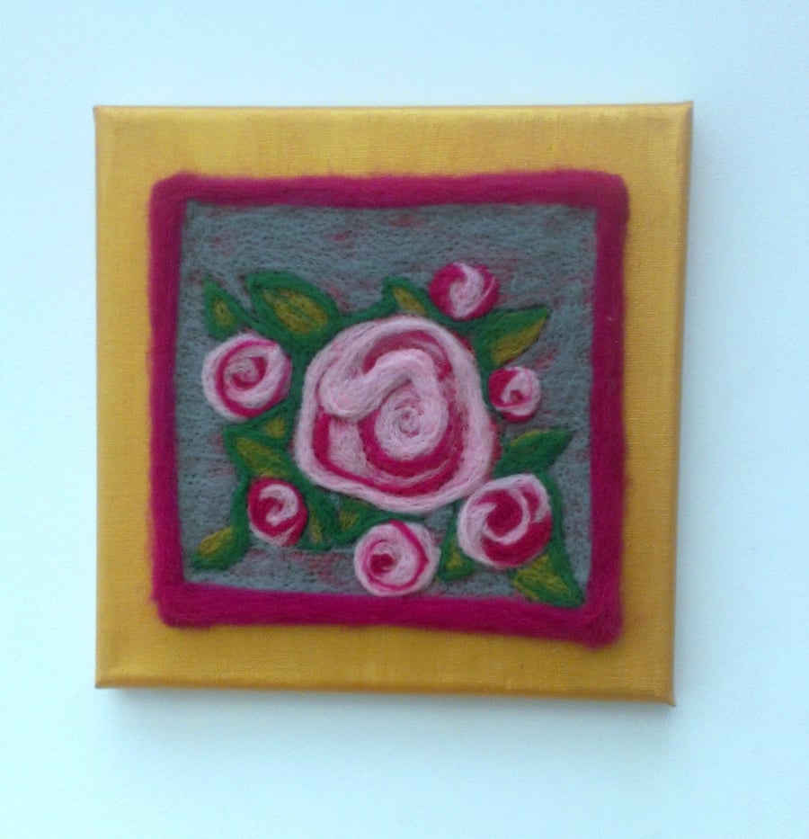 SALE Needle Felted Antique Rose Picture