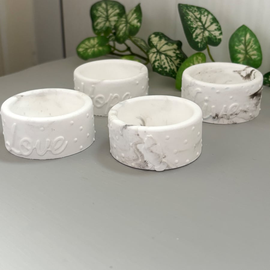 Taupe and White Marble Tealight Holders Set of 4 – Love, Hope, Live and Prayer