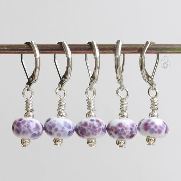 Lampwork Stitch Markers - Mottled Purples