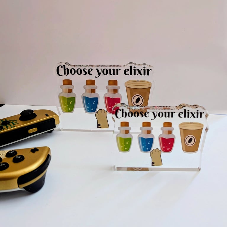 Choose your elixir acrylic standee, RPG potion desk decor, coffee fan gift