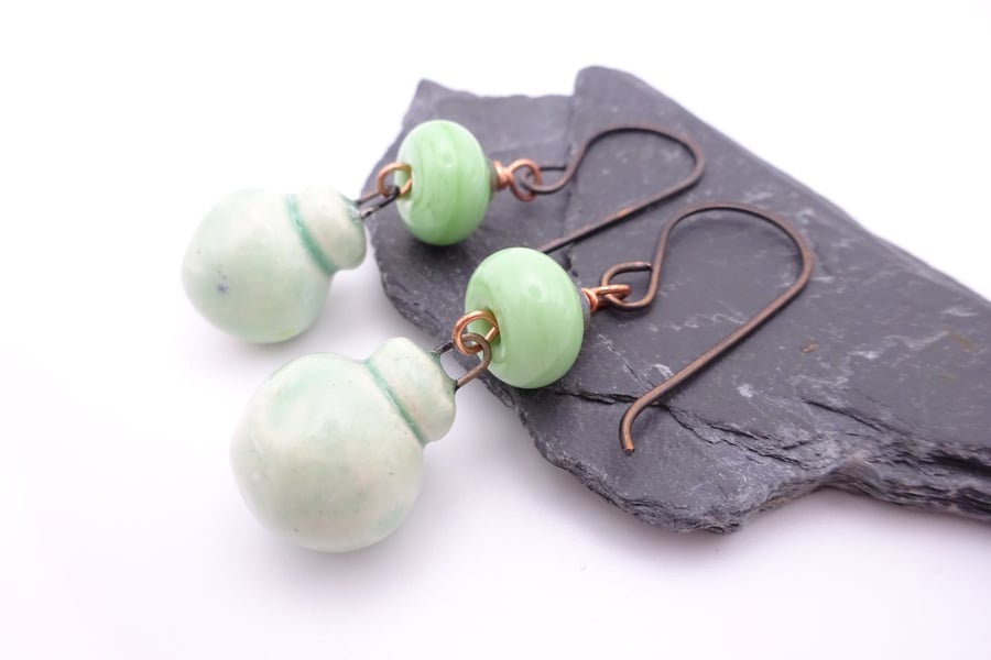 green glass and ceramic earrings