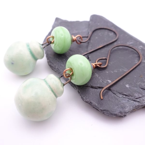 green glass and ceramic earrings