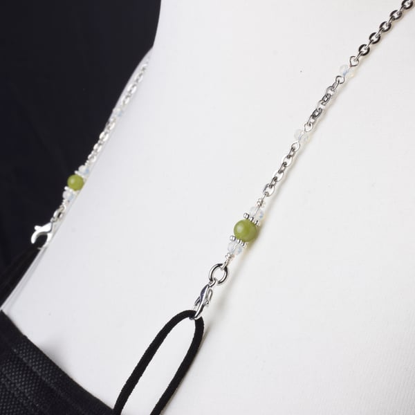 Face mask chain strap - Jade gemstone face mask holder lanyard with opalite