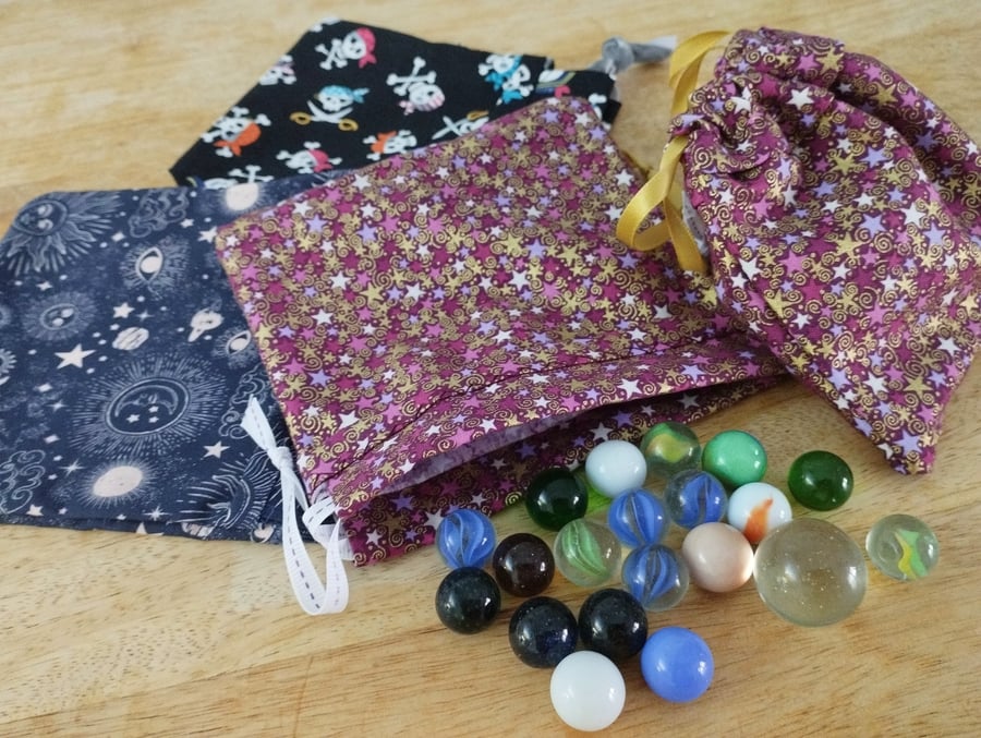 Draw string marble bag and marbles