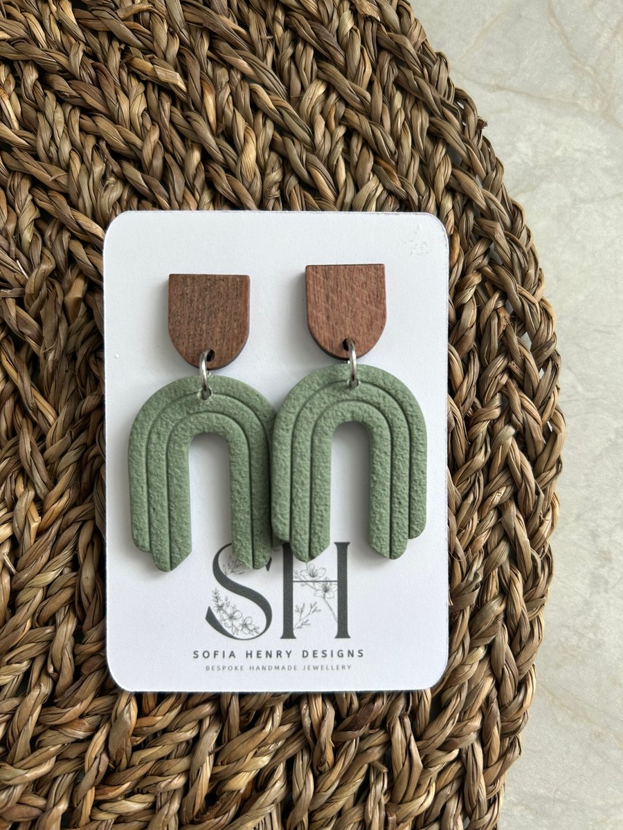 Boho Statement Jewellery - Textured Khaki Rainbow Arch Earrings 