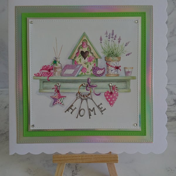 3D Luxury Handmade Card New Home Keys Lavender Fragrance Mail Birdhouse