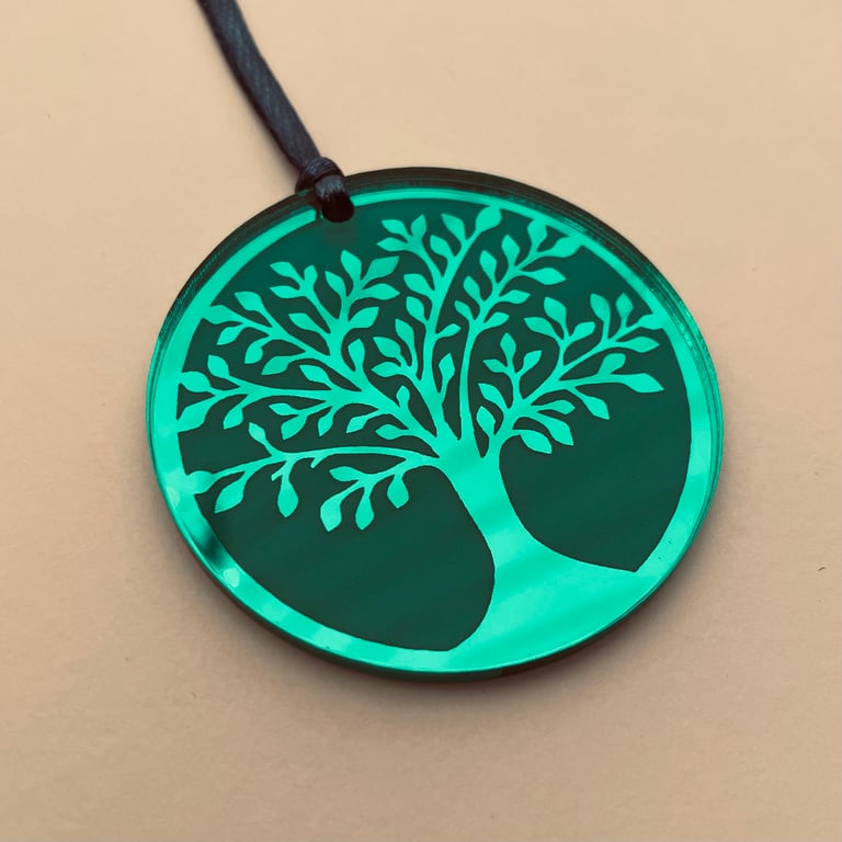 Green mirrored acrylic tree of life decoration