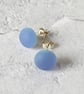 Lavender blue glass stud earrings, sterling silver fittings - Image 1