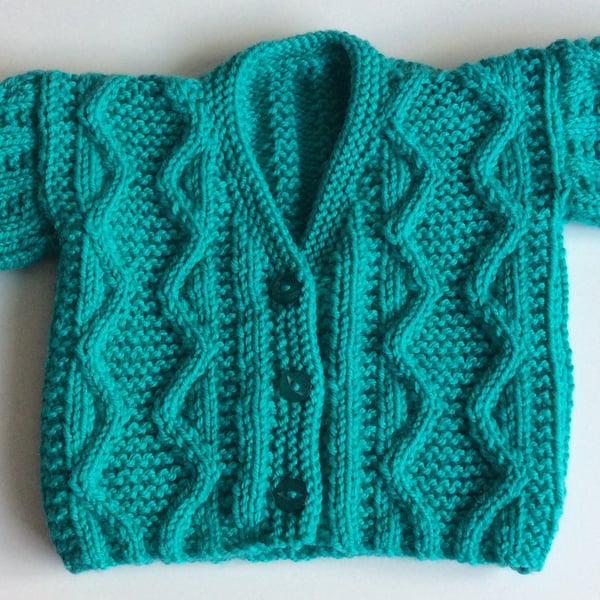 Hand knitted aran baby cardigan 