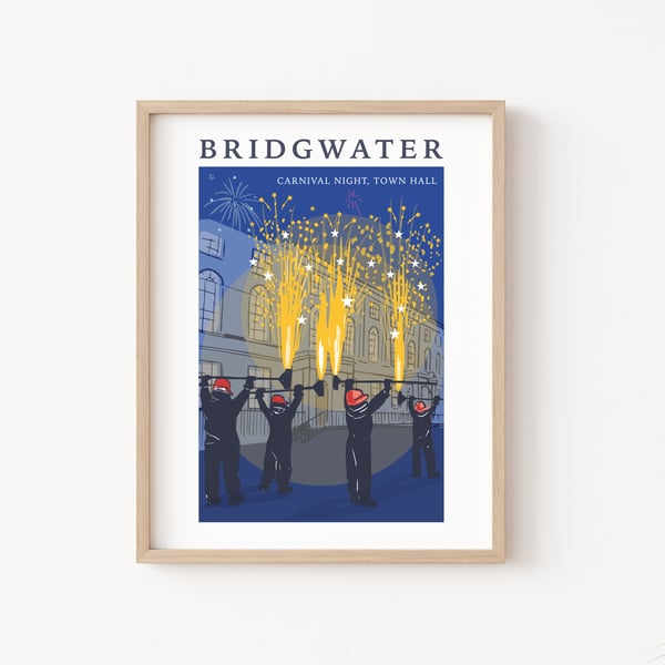 Bridgwater Carnival Squibbing Illustration Print A4 Unframed 