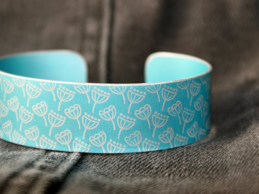 Geometric seed head print cuff bracelet turquoise