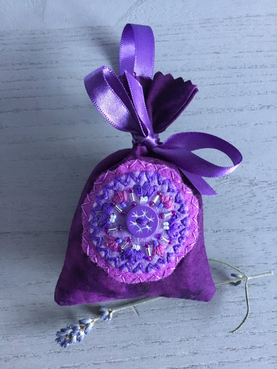 Hand Embroidered Purple Lavender Bag 