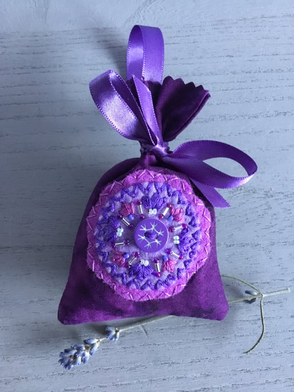 Hand Embroidered Purple Lavender Bag 