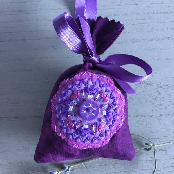 Hand Embroidered Purple Lavender Bag 
