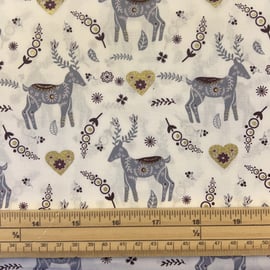 Fat Quarter Metallic Scandinavian Christmas Reindeer White 100% Cotton Fabric