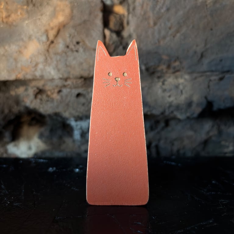 Tall Wooden Brown Cat Shelf Sitter – Handmade Maple Cat Decoration