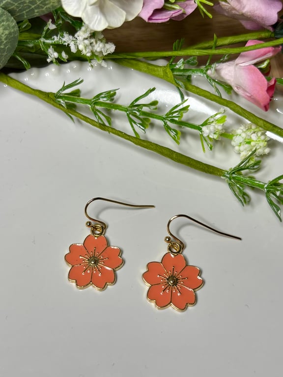Coral Flower Earrings, Floral Charms, Handmade Jewellery 