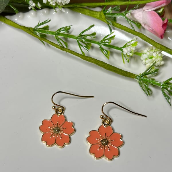 Coral Flower Earrings, Floral Charms, Handmade Jewellery 
