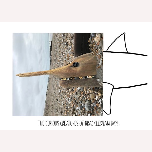 The Shark A3 poster, unframed. The Curious Creatures of Bracklesham Bay!