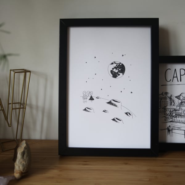 Cute Space Themed Cartoon Print