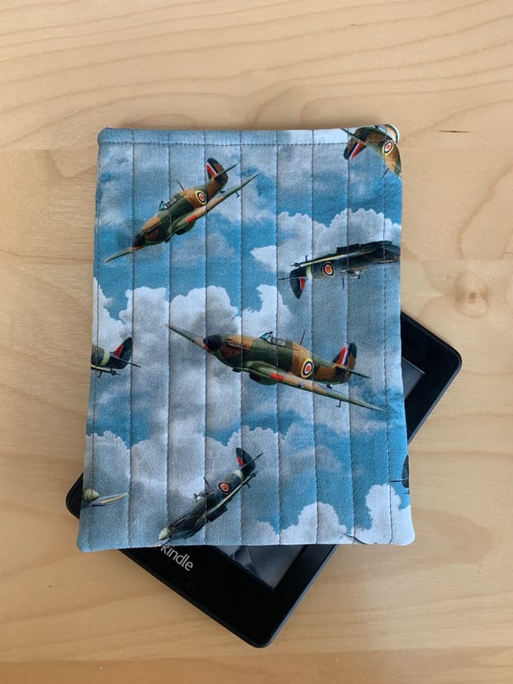 Spitfire Planes Print Quilted Fabric Kindle Sleeve For 6” Paperwhite