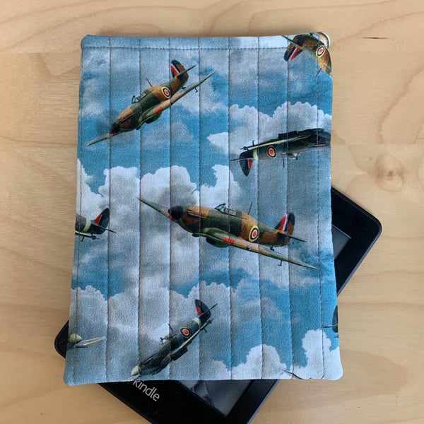 Spitfire Planes Print Quilted Fabric Kindle Sleeve For 6” Paperwhite