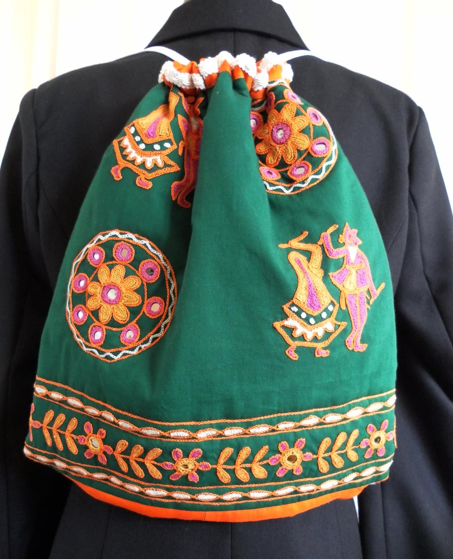 Quilted, Drawstring, Backpack, Duffel, Satchel, Embroidered, Mirrored Fabric