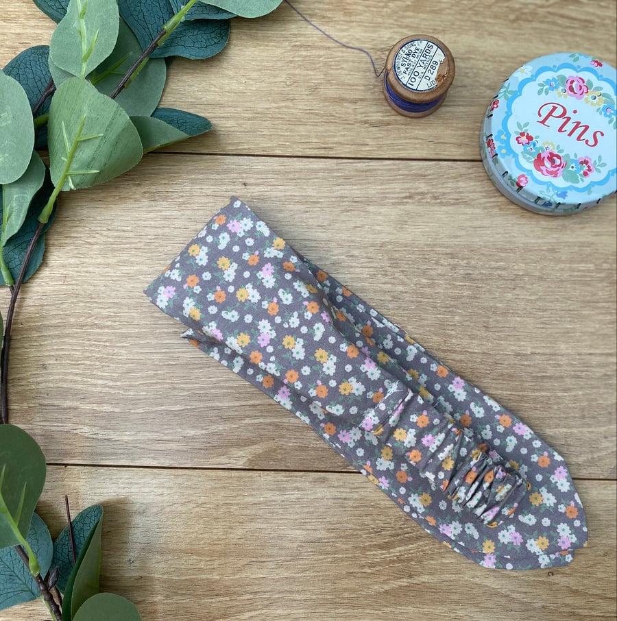 Grey Floral Headband, Boho-Chic Adult, option to add buttons