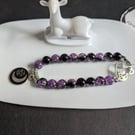 Purple&black beaded bracelet with moon and star