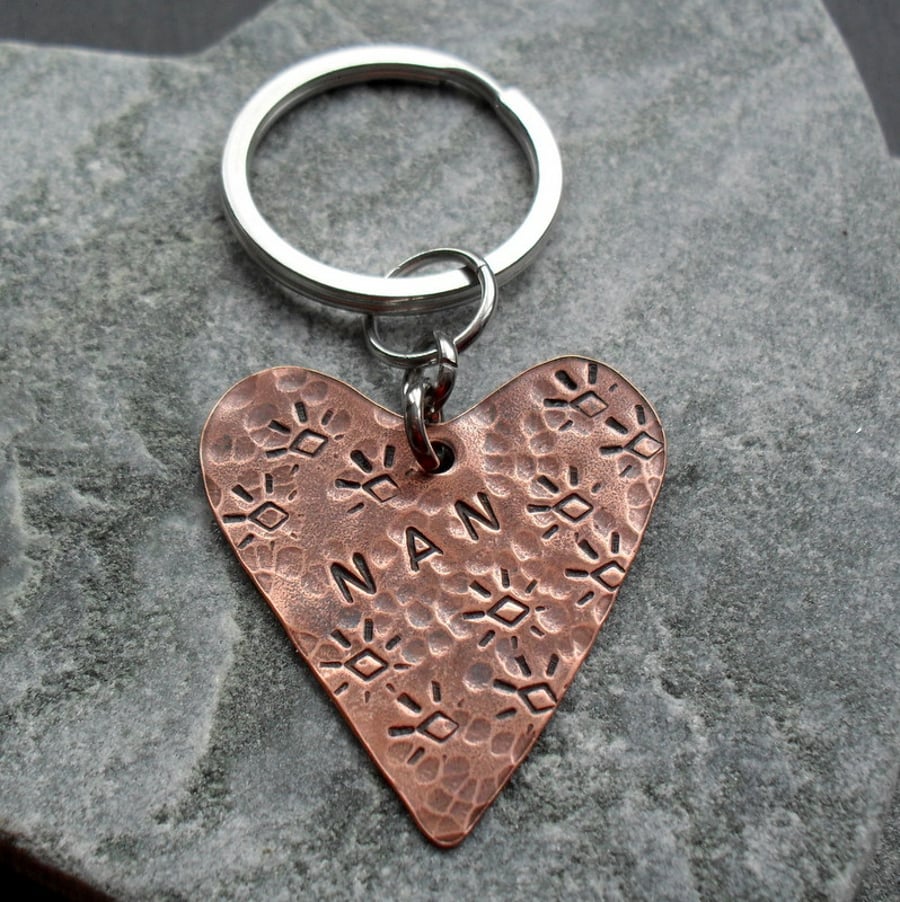 Nan Copper Heart Keyring Vintage Style