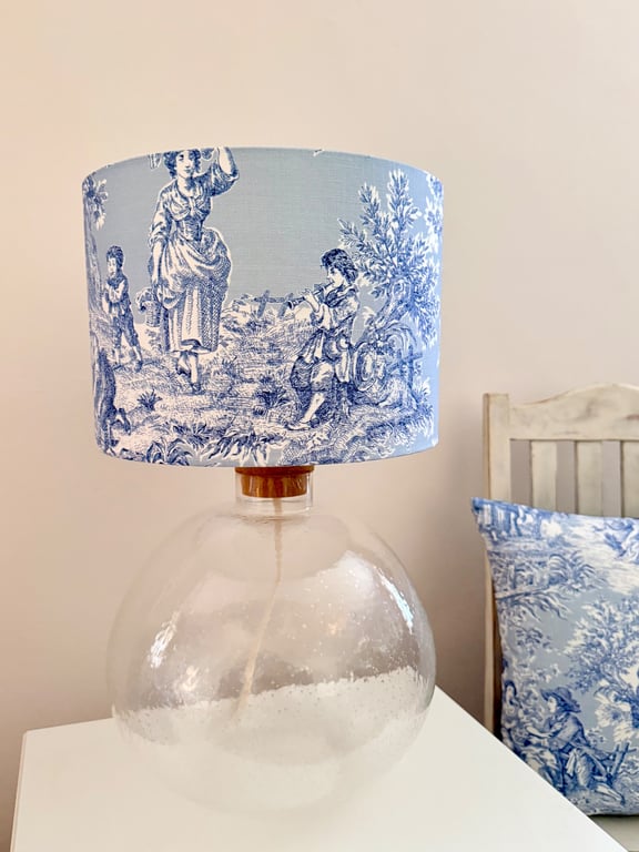 Esme Toile Blue - 30cm Drum Table Lampshade