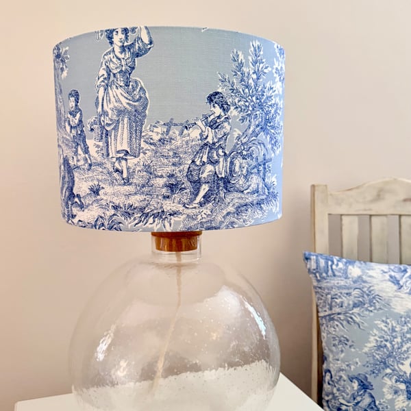 Esme Toile Blue - 30cm Drum Table Lampshade