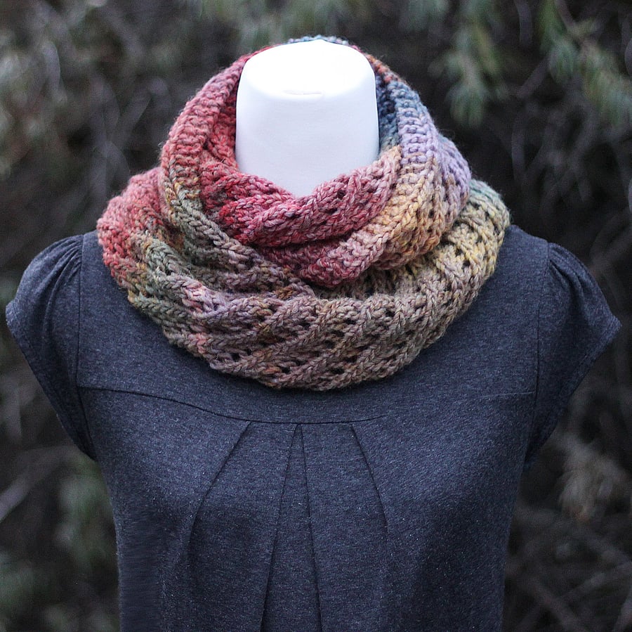 Scarf knitted multicolour, womens cowl, snood, gift guide for her