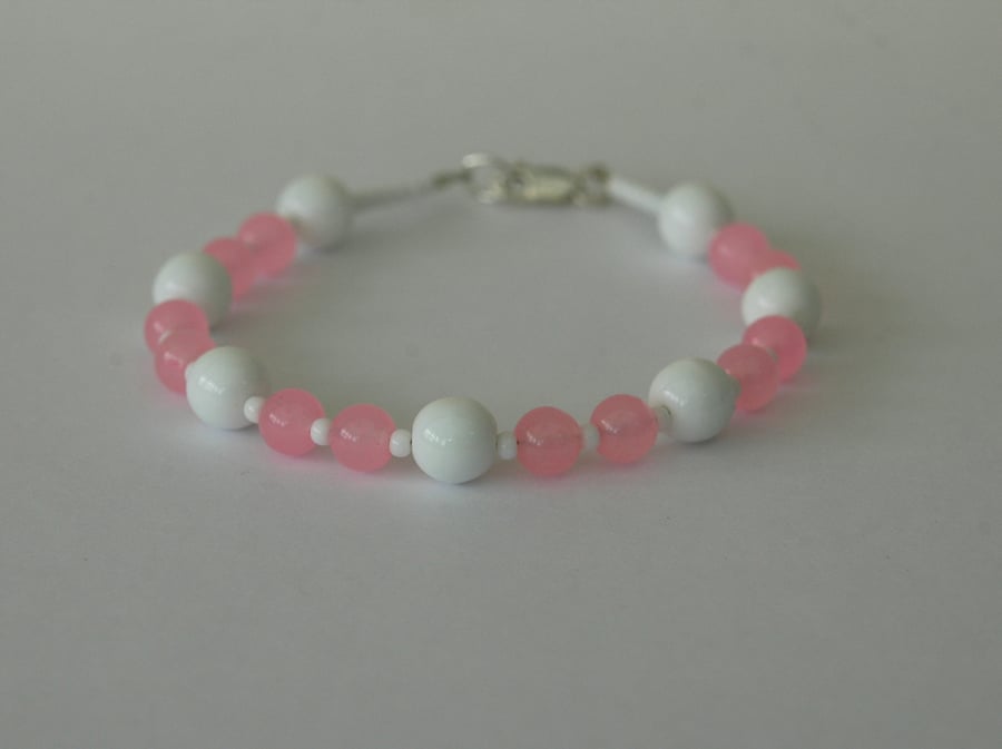 Rose Quartz and Sterling Silver Beaded Bracelet