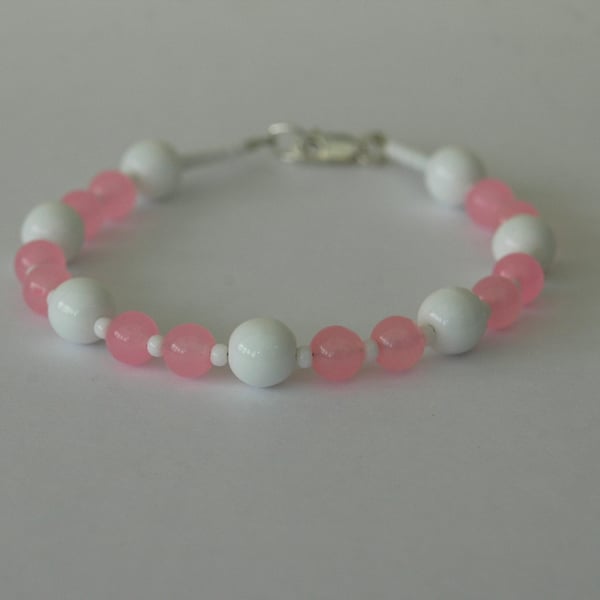 Rose Quartz and Sterling Silver Beaded Bracelet