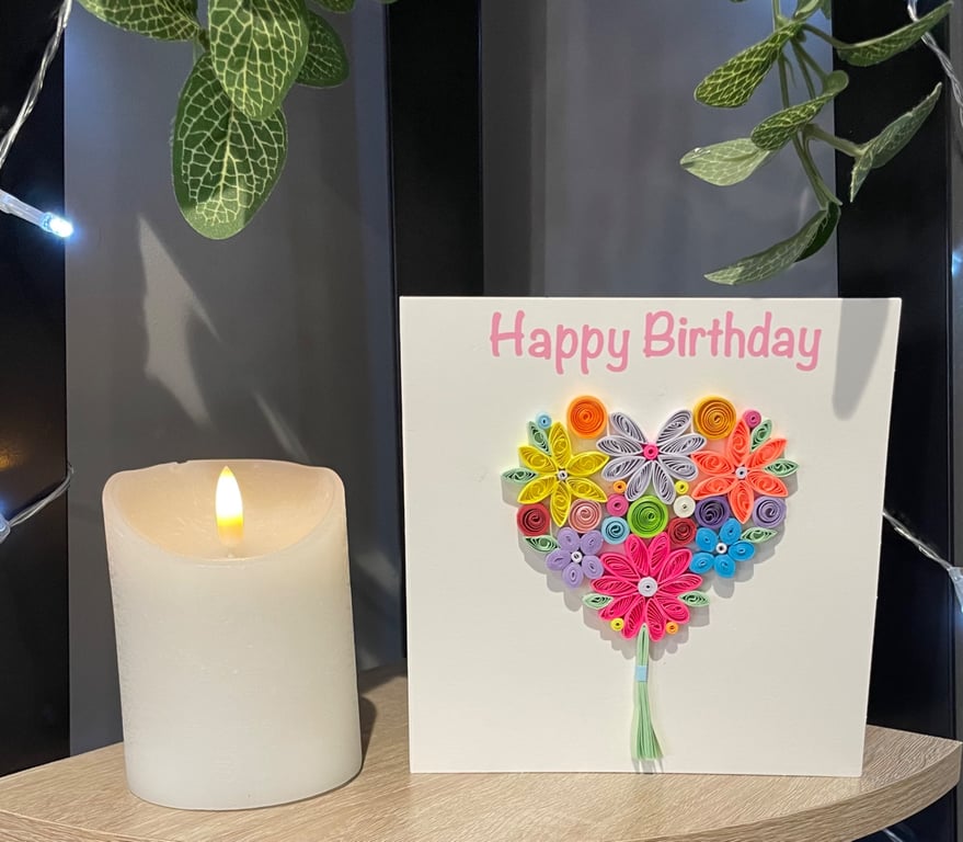 Stunning Handmade Quilled heart flowers Card