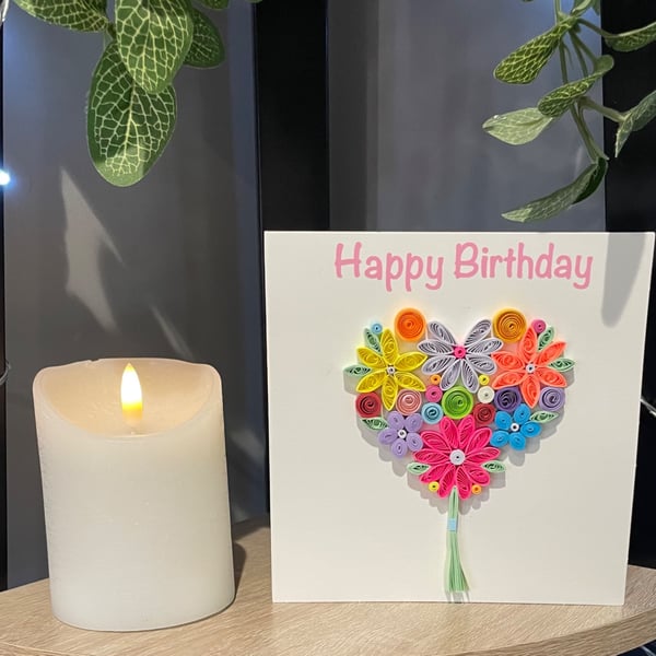 Stunning Handmade Quilled heart flowers Card