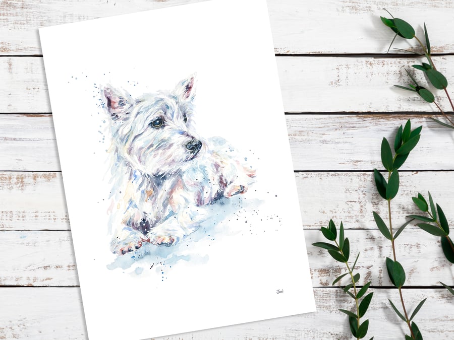 Westie art print of original watercolour West Highland Terrier painting