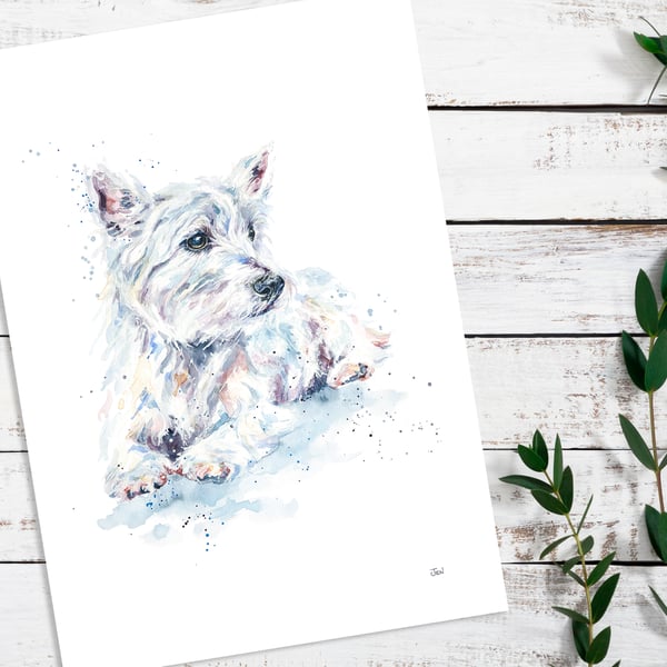 Westie art print of original watercolour West Highland Terrier painting