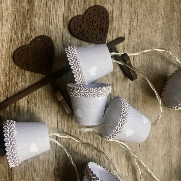 Lampshade Fairy Lights - Grey Hearts