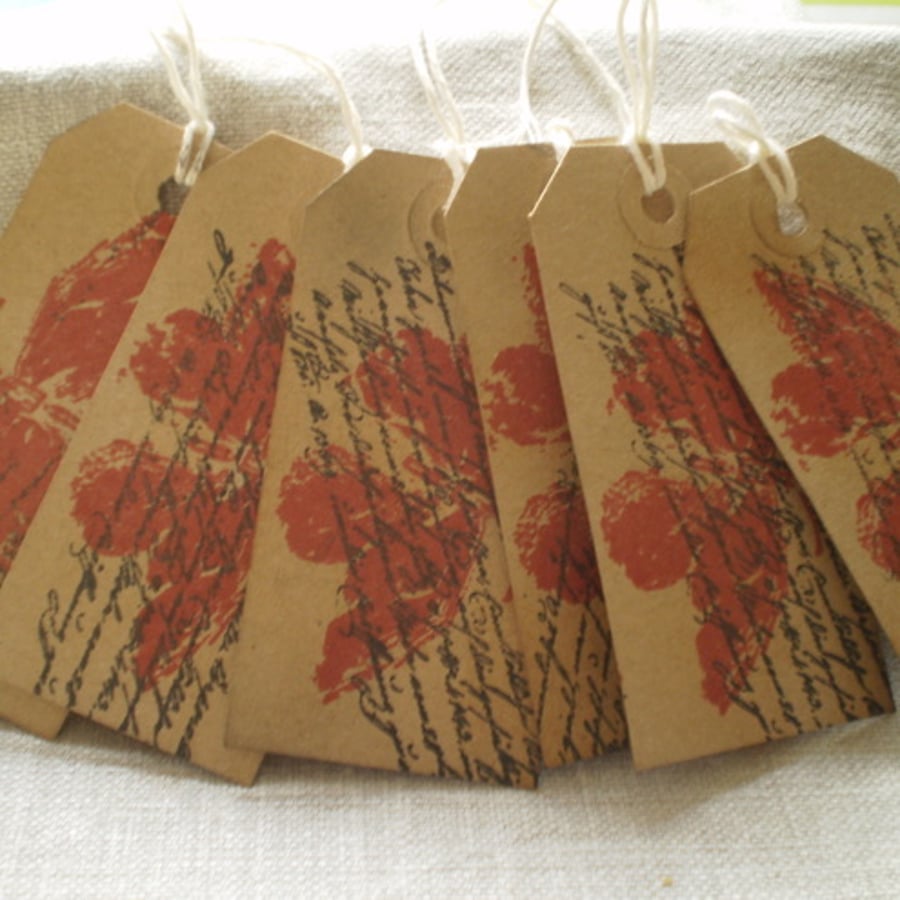 6 Hand Stamped Butterfly Script Gift Tags 