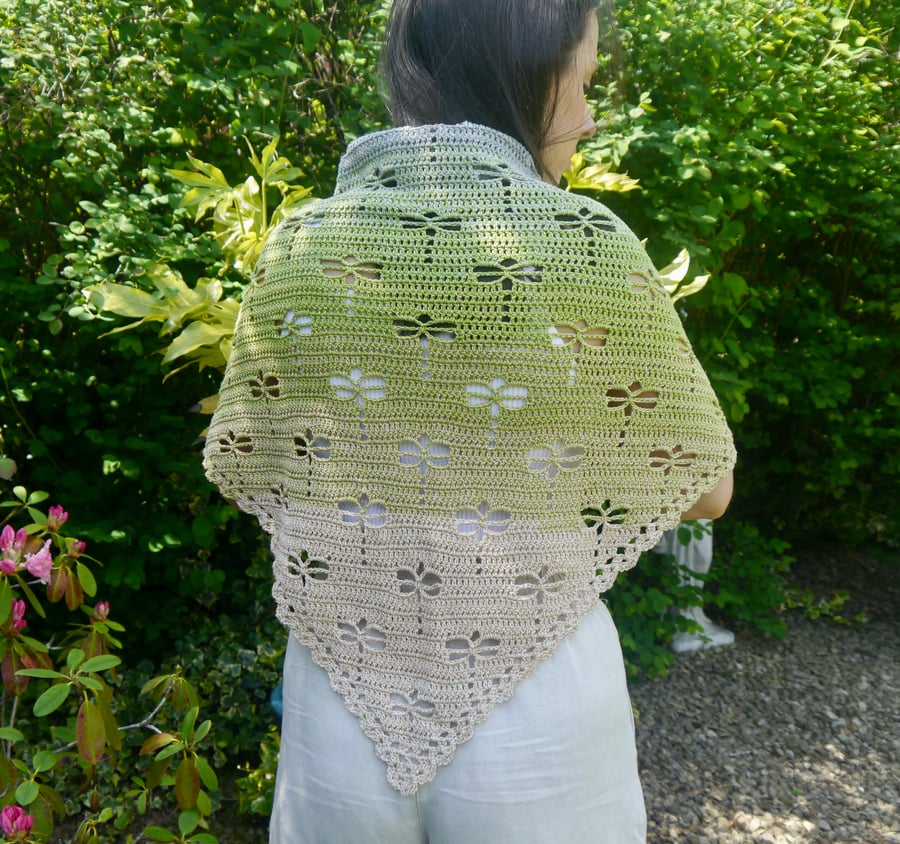 Crochet Dragonfly Shawl, Triangle Summer Wrap