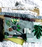 Upcycled slow stitching kit includes fabric, buttons, thread, lace, ribbon - Image 2
