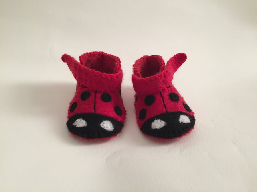 Hand felted ladybird baby booties