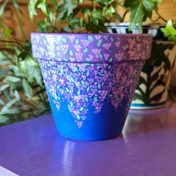Hand painted hanging flowers plant pot 